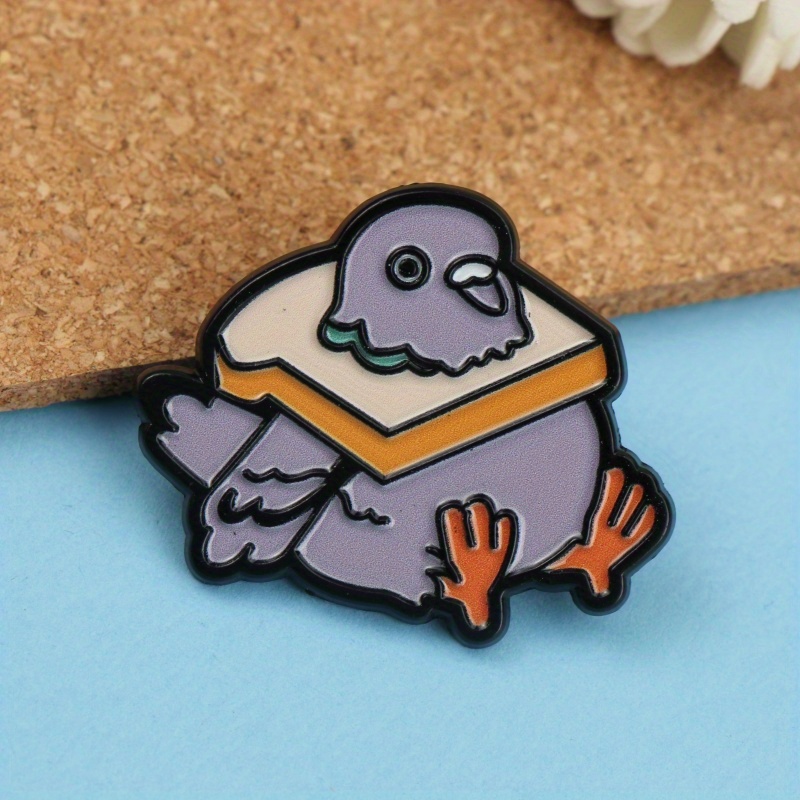 Cute Purple Pigeon With Sandwich Enamel Pin, Adorable Sandwich - Carrying Pigeon Brooch, Purple Pigeon - Themed Badge