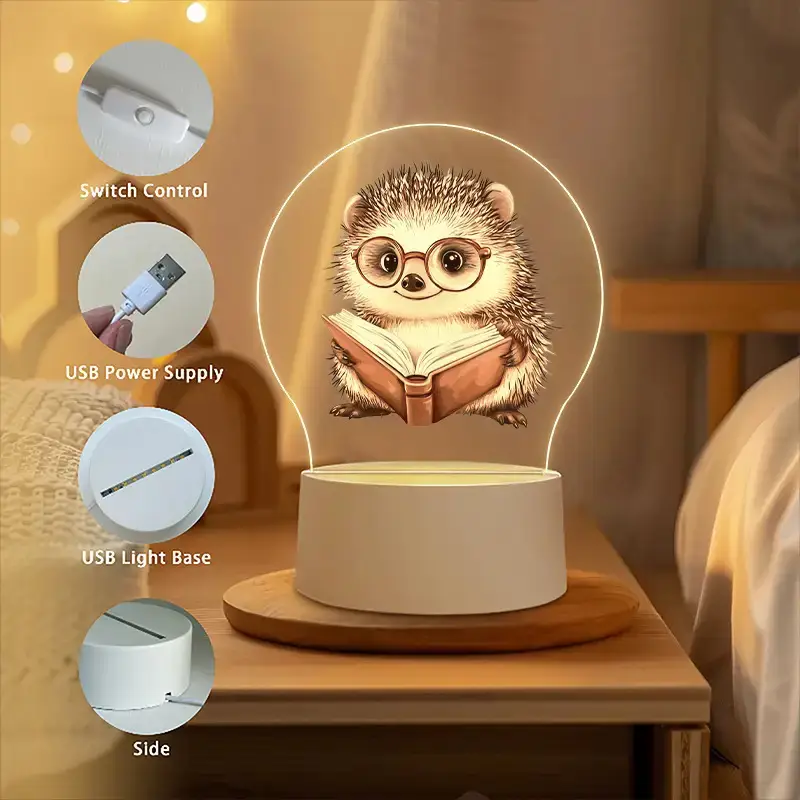 1pc hedgehog night light cute hedgehog reading with glasses usb powered led bedside lamp warm white light for bedroom living room study birthday housewarming gift for book lovers home decor safe low voltage 36v ideal adults Product details 3