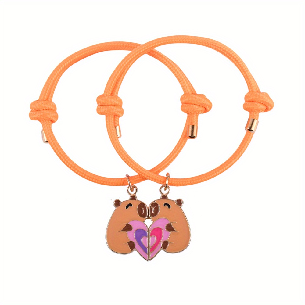 E-shop 2 Stück/Set Niedliche Umarmung Liebe Kapibala Beste Freundin Armband für BFF Freundschaftsschmuck Geschenk, für Teenager