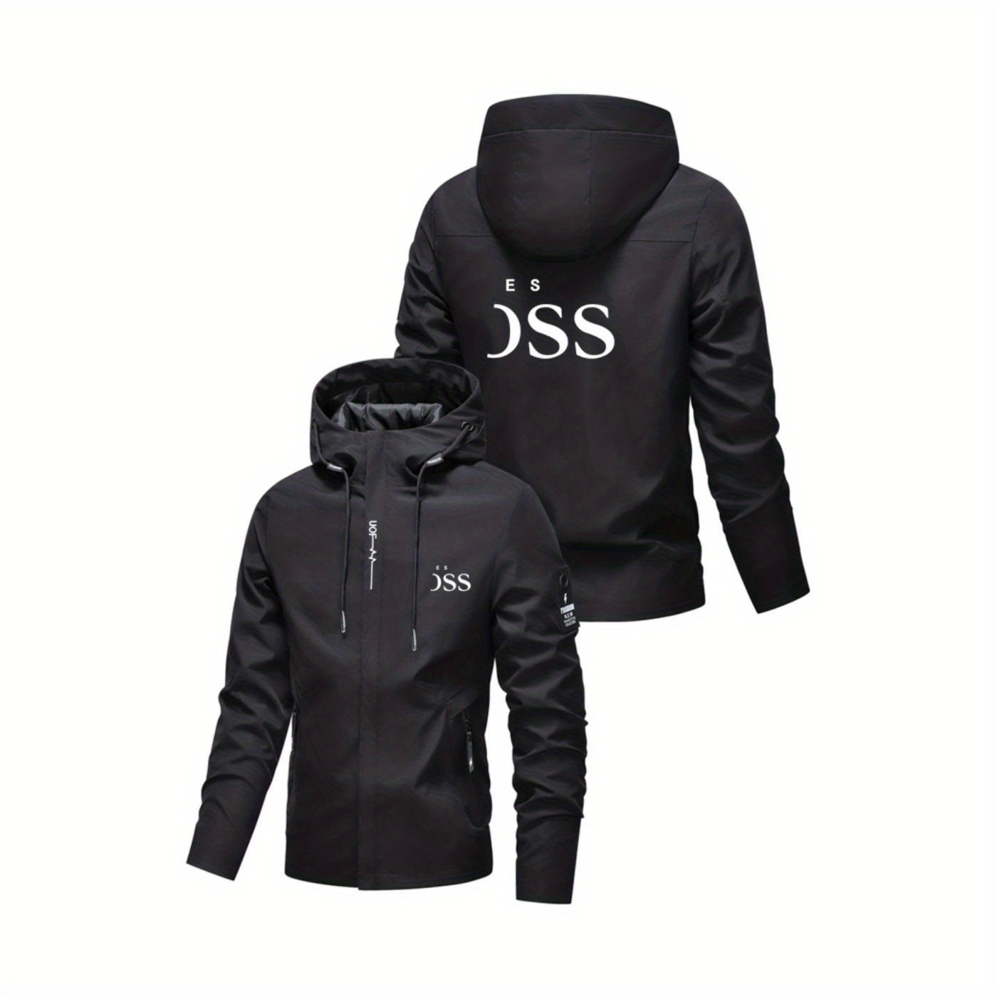 Heren Lente en Herfst Letter Print Hoodie met Rits en Zak, Casual Outdoor Sportjas