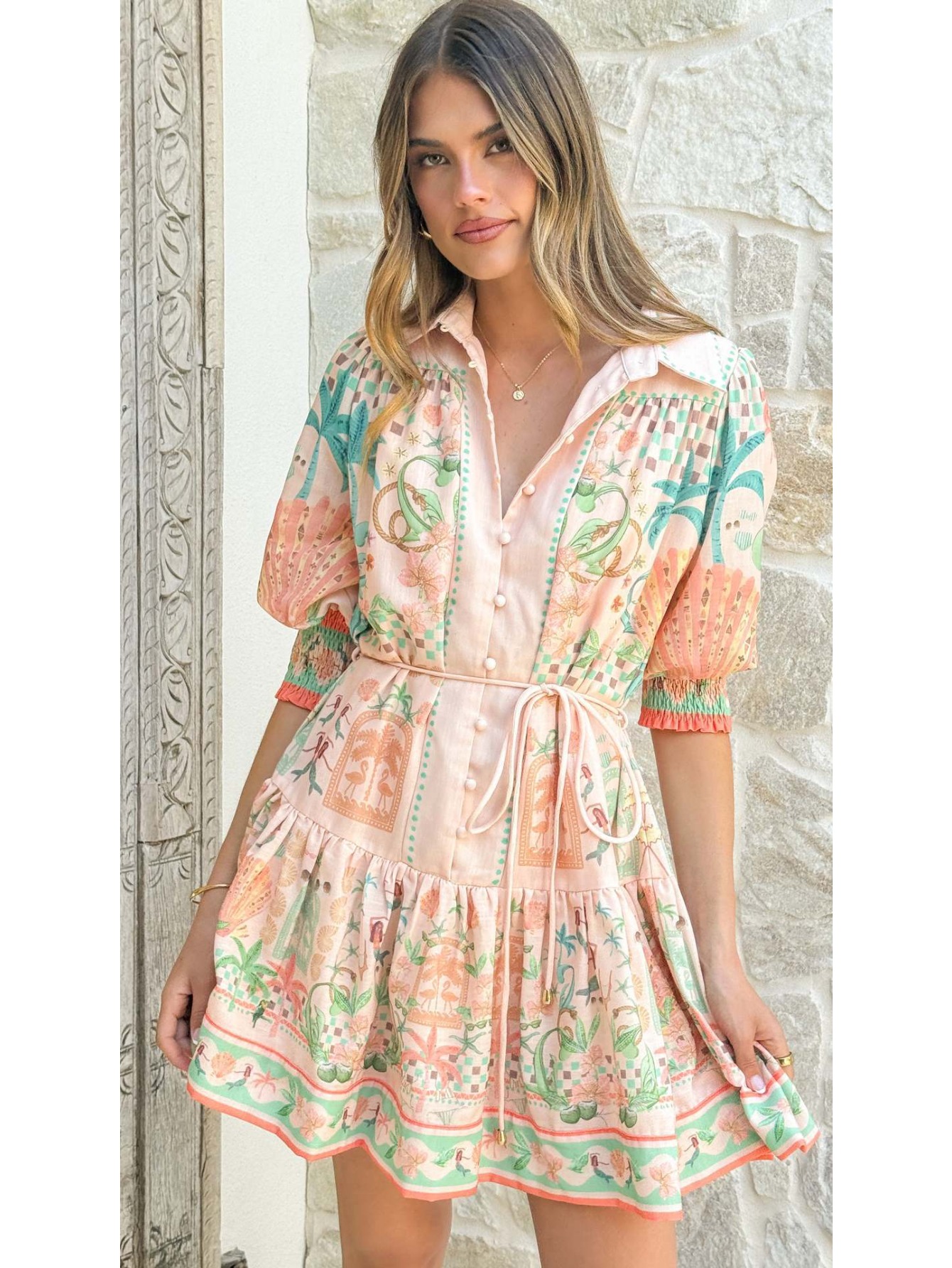 pastel flowy maxi dress RENA'S PASTEL BOHO RUFFLE HEM TIED SHOULDER LONG FLOWY MAX main image 1