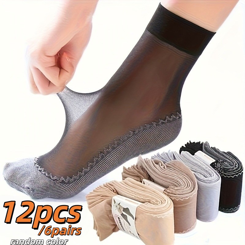 TEMU Calcetines tipo media de 12 piezas/6 , 6 piezas/3 , para mujer, de color aleatorio, de hielo, transpirables - Punta elástica sin restricciones