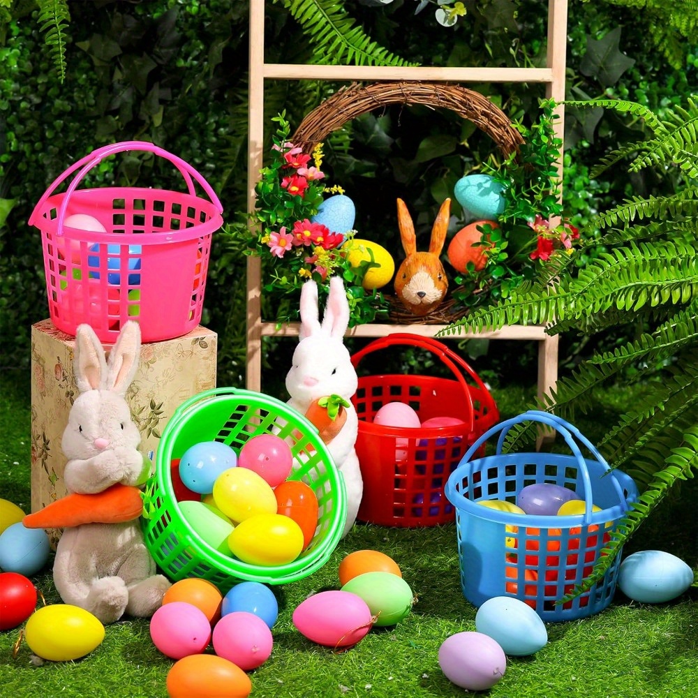 12 stk. 4 farben 16cm kunststoff osterkörbe im großpackung mit griffen große osterkörbe in mehrfarbigem kunststoff osterkorb für osterjagd partyzubehör eierjagd geschenke zufällige farbe 0