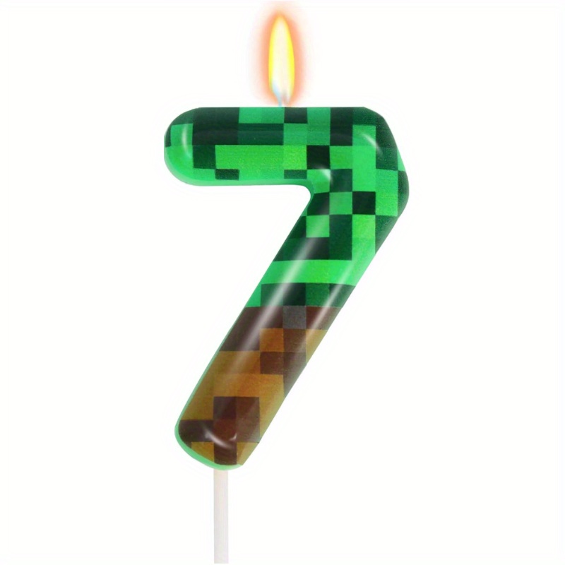 Pixel Miner Birthday Candles With Numbers 0-9, Video Game Themed Party Pixel Cake Decorations, Pixel Themed Birthday Decoration Party Supplies, 10 Numbers Optional, Christmas Decoration Candles