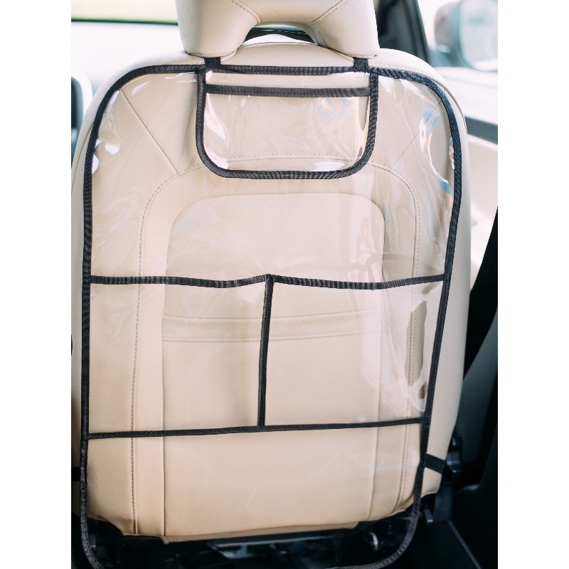 TEMU Large Car Seat Protector Kick Mat, Durable Water-resistant Auto Seat Back Cover With 2 Mesh Pockets For Dust, Mud, And Scratch Protection