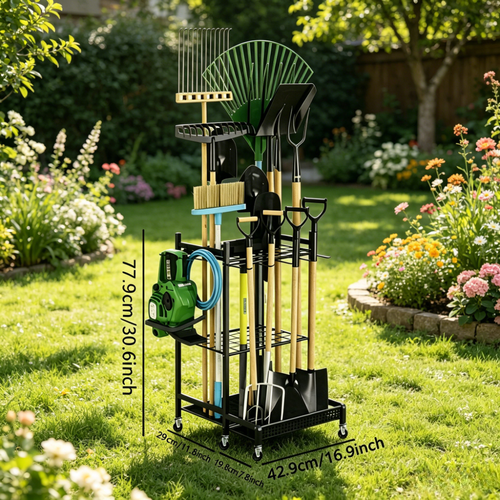 TEMU Heavy Duty Metalen Tuingereedschap Organizer - Utility Opbergrekken Met Haken voor Garage, Tuin & Buiten, Stevige Standaard Houder voor