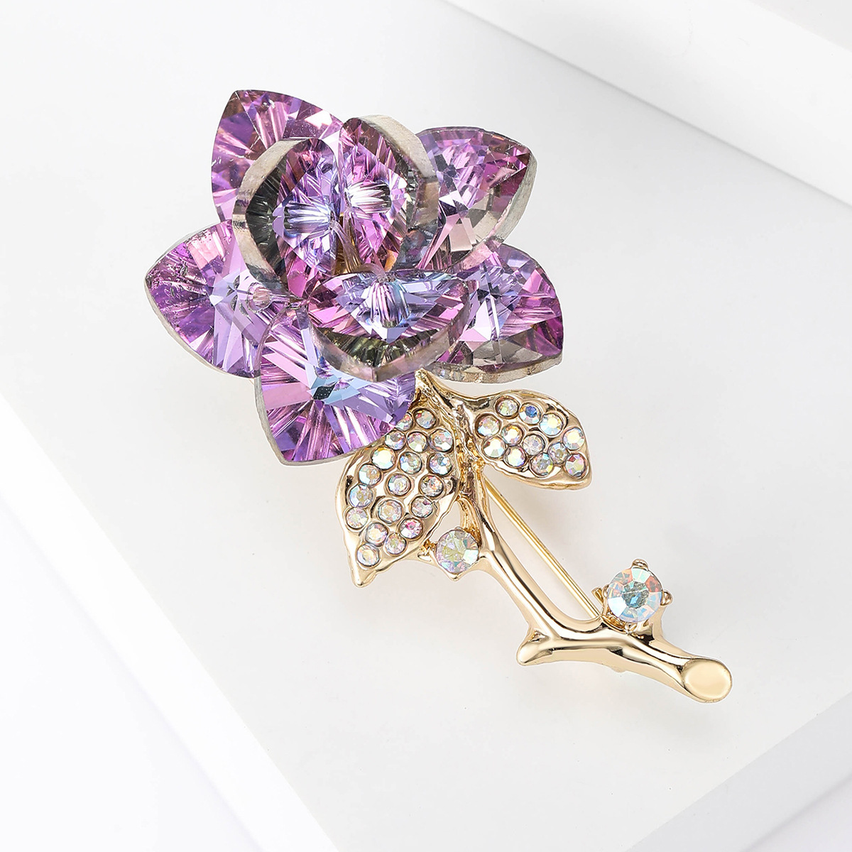 1pc elegant crystal rose brooch pin with rhinestones fashionable alloy floral lapel pin for sophisticated attire details 6