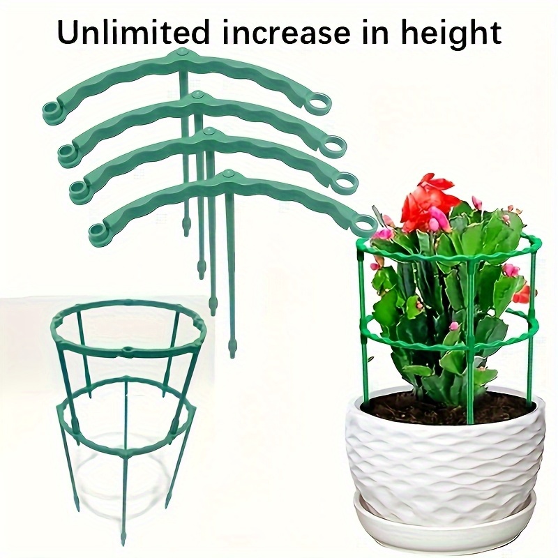 TEMU 8pcs Heavy-duty Adjustable Plastic Plant Support Cages With Sturdy Legs & Flexible Arches - Indoor/outdoor Garden Stakes For Tomatoes, Peas,