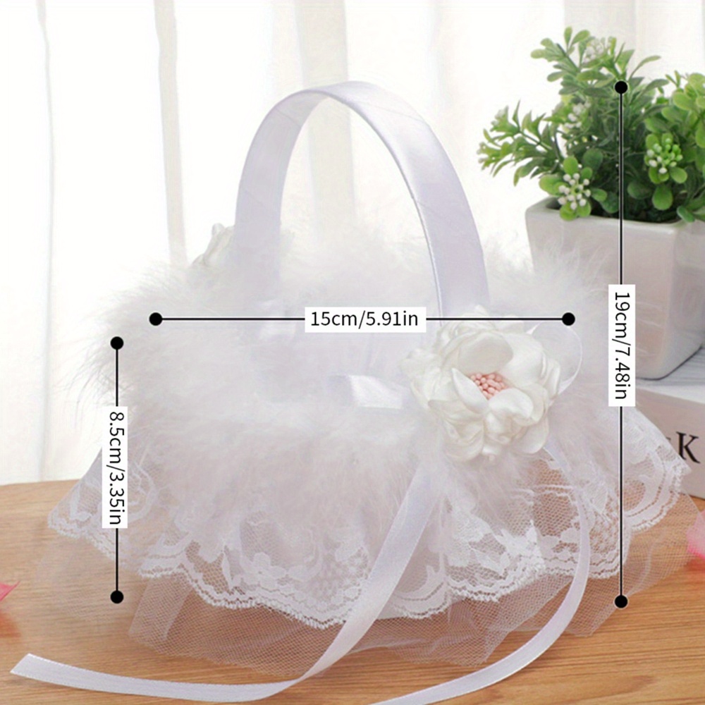 TEMU 1pc White Flower Girls Basket Simple Wedding Flower Basket Bride Bridesmaid Hand Held Basket Wedding Ceremony Party Decorations Halloween,