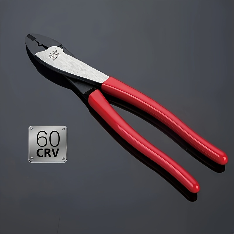 TEMU Professional Electrician's Crimping Made Of High-carbon Steel - 10-inch Multi-use Pliers, Insulated Wire Cutter And Stripper With Red Grips, 60