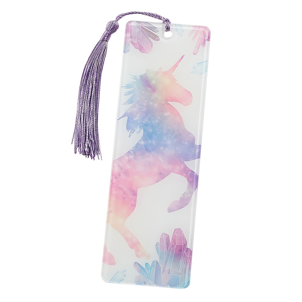 TEMU 1pc Magical Unicorn Acrylic Bookmark With Tassel - No Power Required, Cute Marker Suitable For,, S - Lightweight Durable Gift For Readers & Book