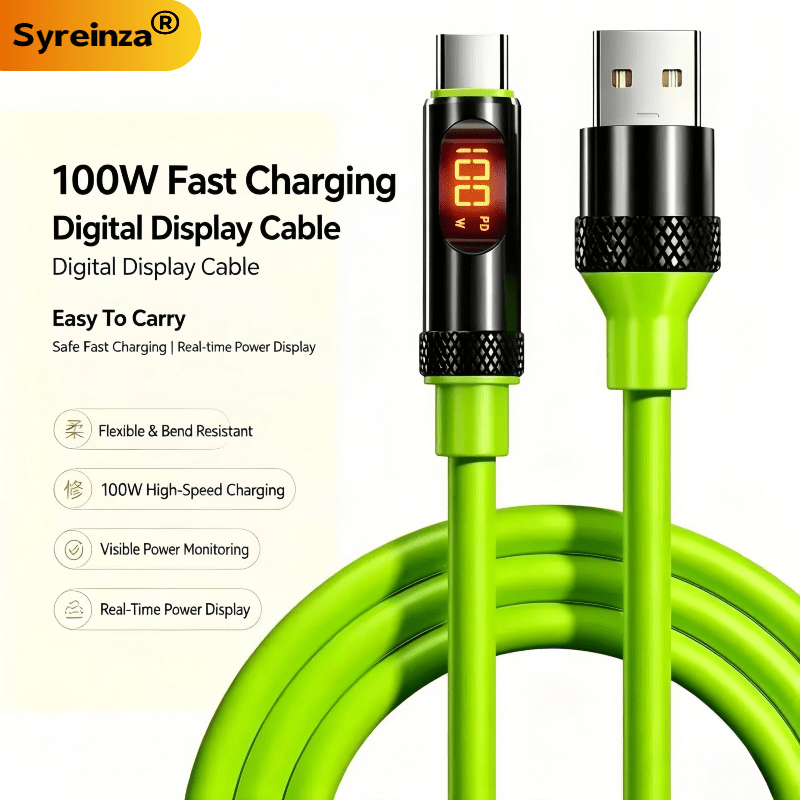 100W High-Power PD Fast Charging USB-A to Type-C Cable with Digital Display