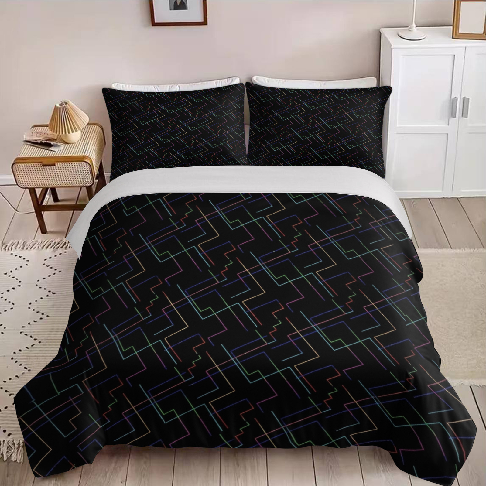 3pcs abstract geometric line pattern duvet   piece set 1 x duvet cover and 2 x pillowcases comforter not included modern theme contemporary bedding soft breathable bedroom decor