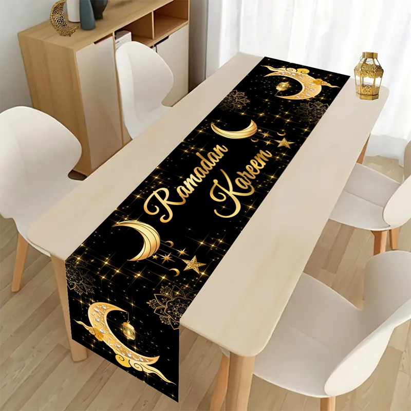 

Ramadan Table Runner - 100% Polyester, Machine Made, Elegant Black & For Home & Party Decor, Ideal For Dining Room, Mantle, Fireplace - Fit, Arabic Home Decor