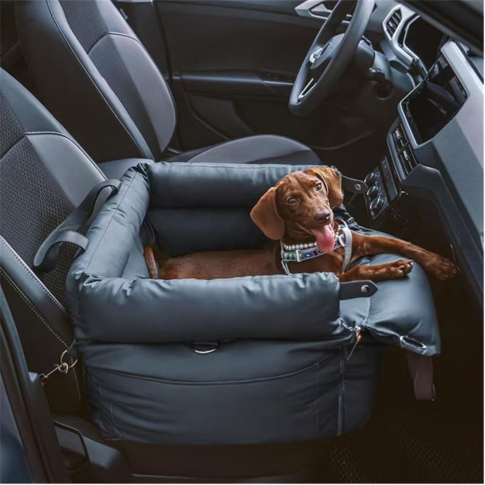 Image of Portable Dog Car Seat Bed, Washable Soft Pet Booster Seat With Safety Leash And Storage Pocket, Anti-slip Travel Carrier Bed For Small To Medium Dogs And Puppies, Car Front Seat Pet Travel Bed