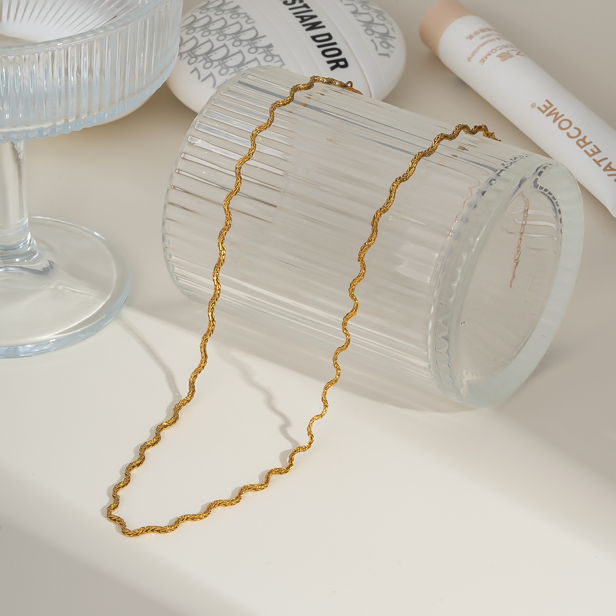 Twisted Wave Thin Clavicle Chain, Stainless Steel