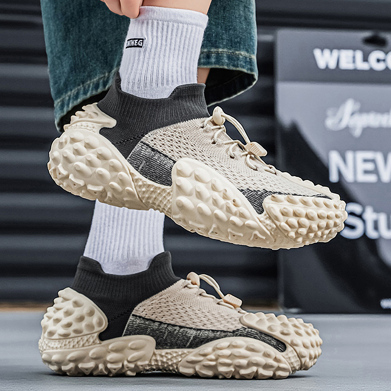 Men's Platform Sole Wear-Resistant Sneakers, Breathable Mesh Fabric, Quick-Drying Running Shoes, Trendy and  Slip-On Jogging Shoes