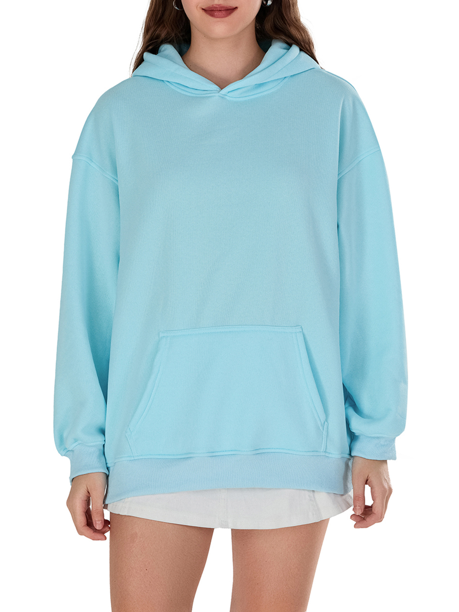 womens light blue hoodie loose fit pullover sweatshirt hood Temu