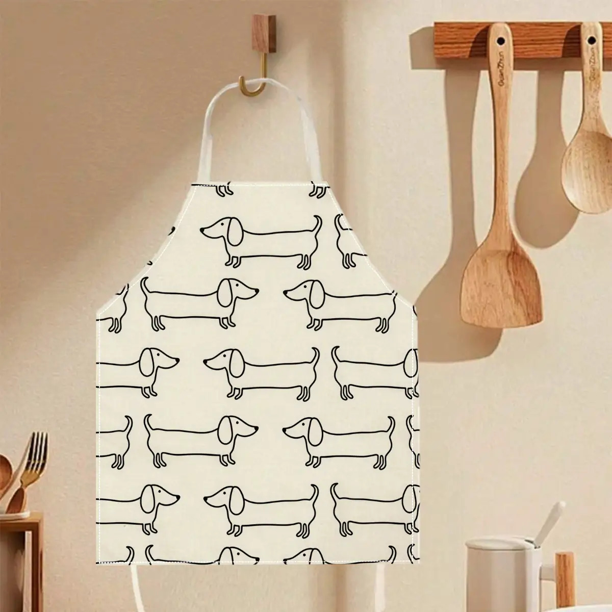 TEMU 1pc Tassel Dachshund Apron - Cute Dachshund Printed Linen Kitchen Apron, Durable And Easy To Clean, Suitable For Cooking And Baking - Fun Gifts,
