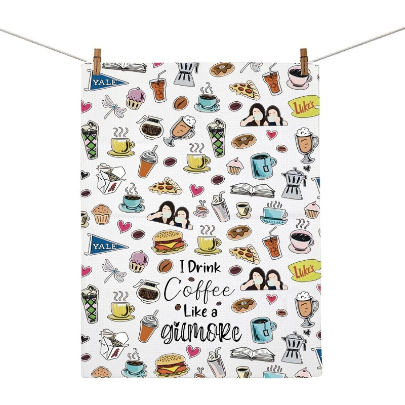 

1pc Modern Polyester Kitchen Towel 18x26inches, Super Dish Towel With " A Gilmore" Quote, Machine Washable, Oblong Shape, Stars Hollow Tv Series Fans Gift