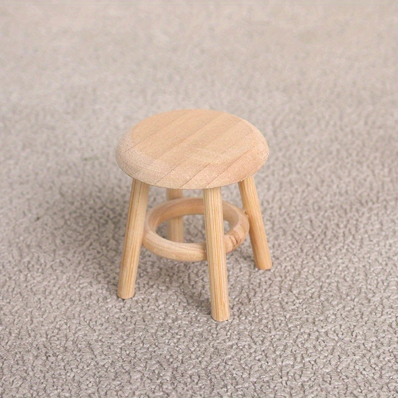 Image of 1pc Miniature Wood Solid Wood Round Stool Simulation Mini Furniture Model Diy Ornaments Kit Accessories Micro Landscap, Art Crafts Decor Gift