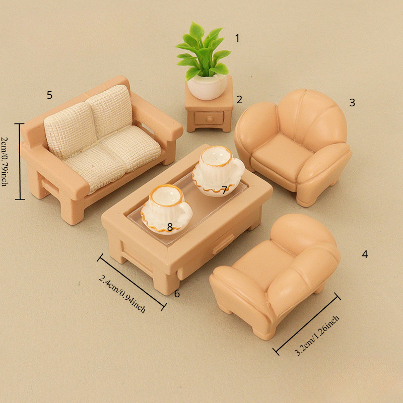 Image of 8pcs/set Simulation Resin Small Sofa Coffee Table Set Small Ornaments Lifelike Resin Small Furniture Small Ornaments Desktop Decoration Small Ornaments