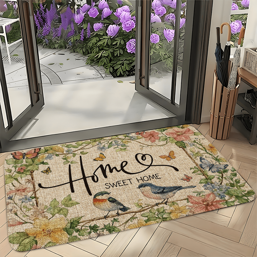 TEMU [product] A Floral And Bird Themed Doormat - Outdoor/indoor Entrance Mat, Welcome Mat, Suitable For Home, Living Room, Kitchen, Bedroom,