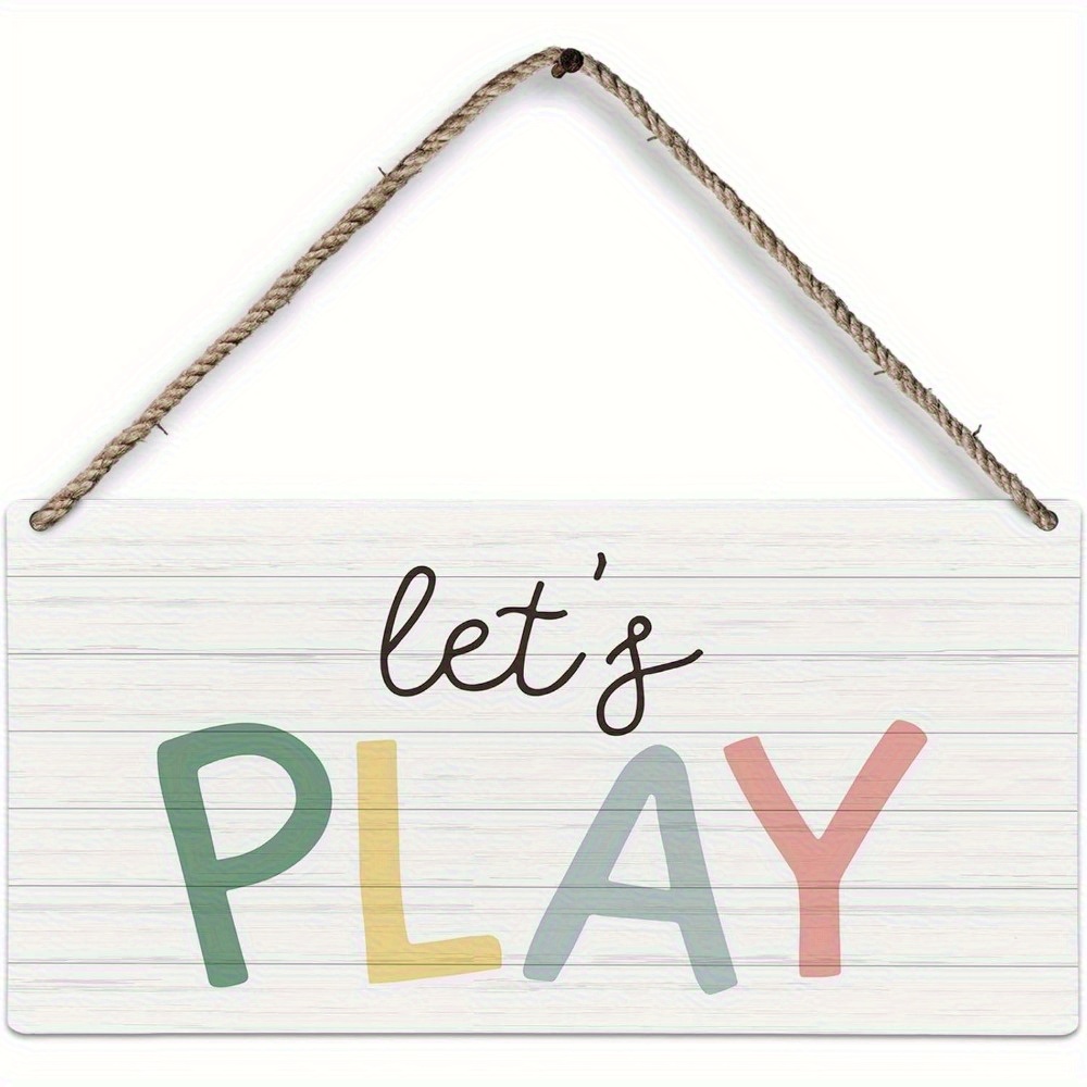 Image of Play! Vintage Wooden Wall Sign - 10cm X 20cm Rustic Game Room Decor, Colorful Lettering Design, Easy-to-hang Home Decoration For Teens And Classrooms, Bohemian Style, Wood Material, Room Decor