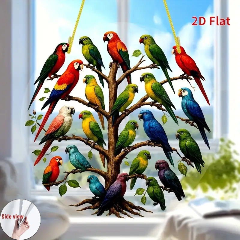 TEMU 2d Flat, An Acrylic "parrot Tree" Mural On A 2d Plane - Suitable For Bedroom, Kitchen, Dining Room, Bar Decoration - , Easy To Hang, Durable,