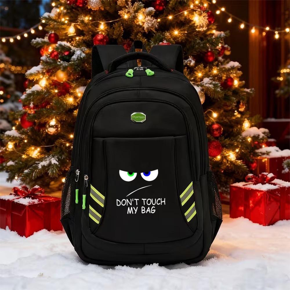 TEMU Large-capacity School Backpack Suitable For Travel & Teen /, Heterochromia Warning Design With Reflective Strips, Adjustable Straps, Laptop
