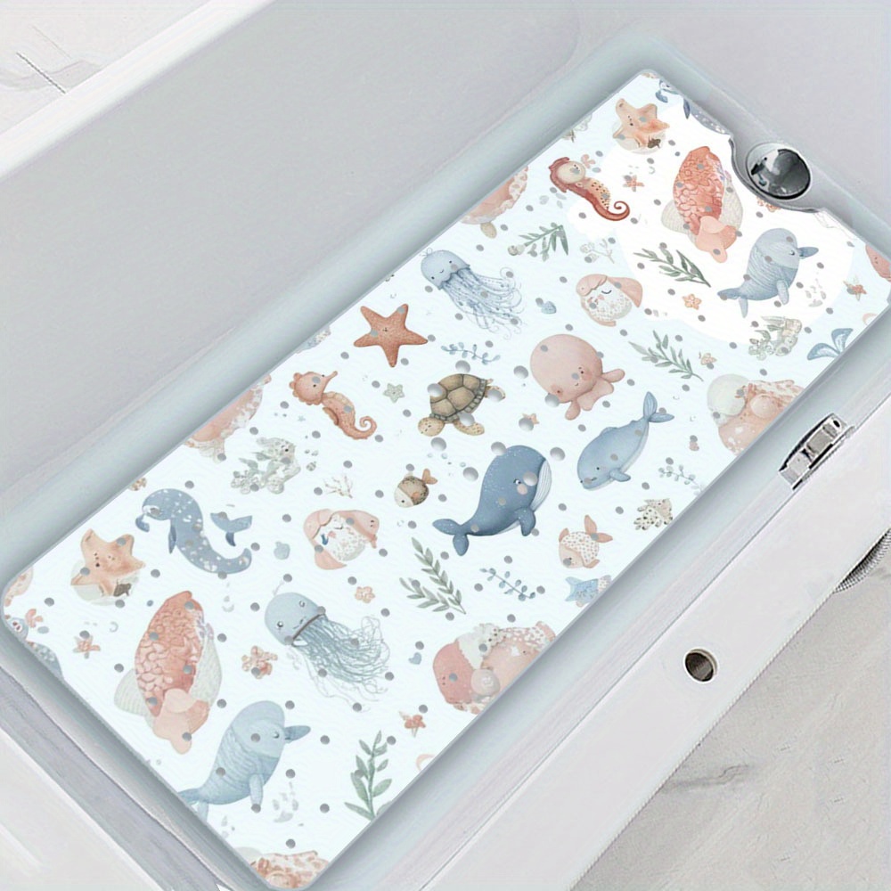 Image of Aldult Bathtub Mat Bathtub Mat Blue Ocean Animals Pattern Nonslip Bathroom Tub Mat For Family Bath