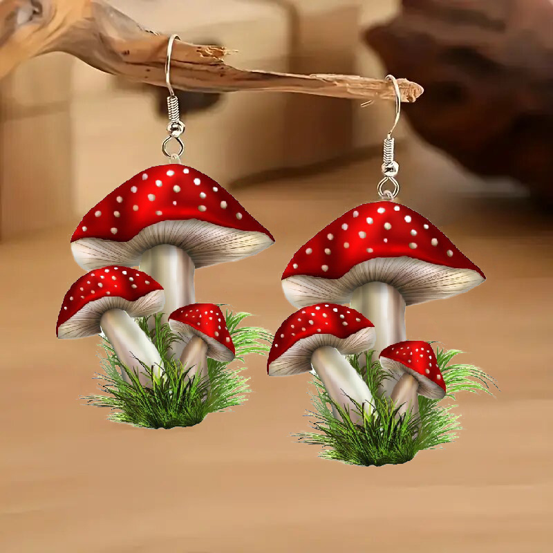 

A Pair Of Acrylic 2d Mushroom Earrings, A Birthday Gift For An Anniversary, Y2k Jewelry, Feather-free, Stainless Steel Hooks, Suitable For Women's Fashionable Drop Earrings For All .