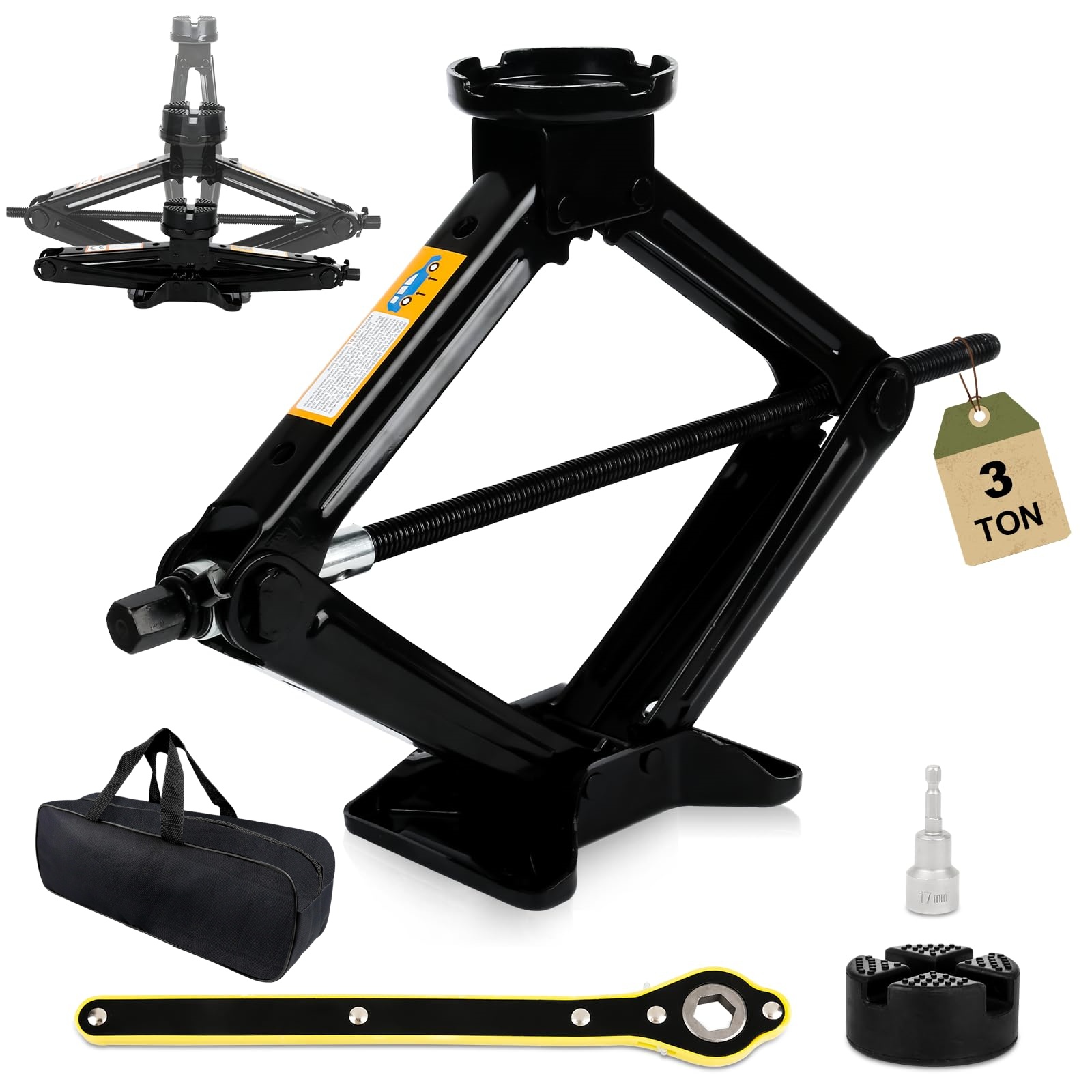 3t/2500kg Hydraulic Universal Jack | Height 44 Cm, Portable Set With Carry, Suitable For Cars, Suvs, Mpvs And Other Vehicles, Stainless Steel Material