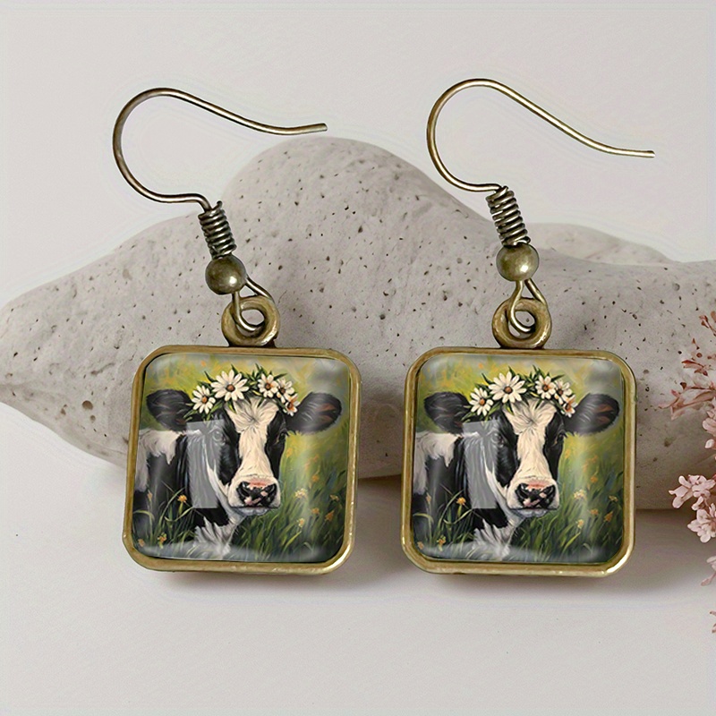 TEMU A Pair Of Vintage Glass Drop Earrings Featuring Floral , Handcrafted Jewelry Gift, Without Battery