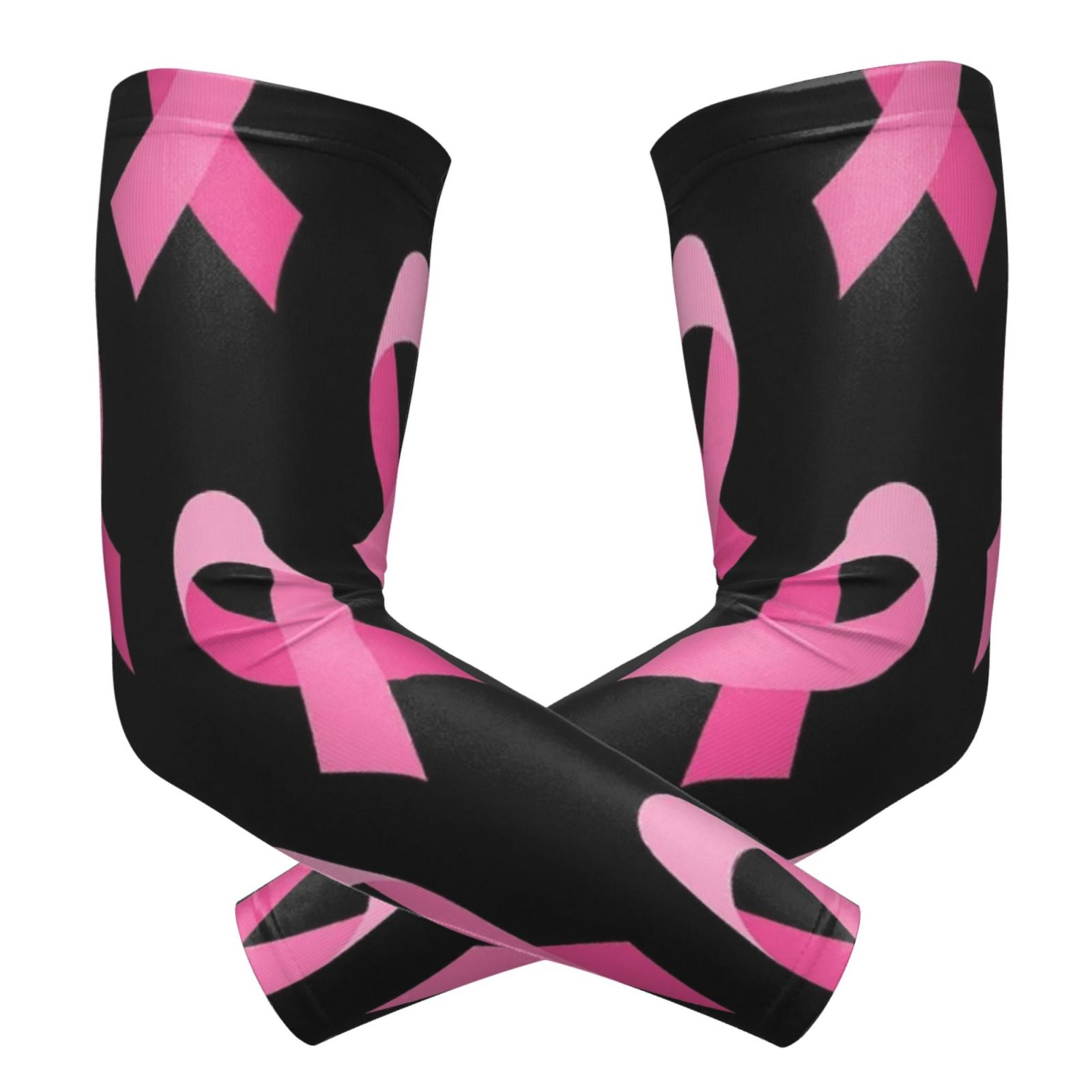TEMU A Pair Of Arm Sleeves With A Repeated Awareness Ribbon On A Black Printed Base