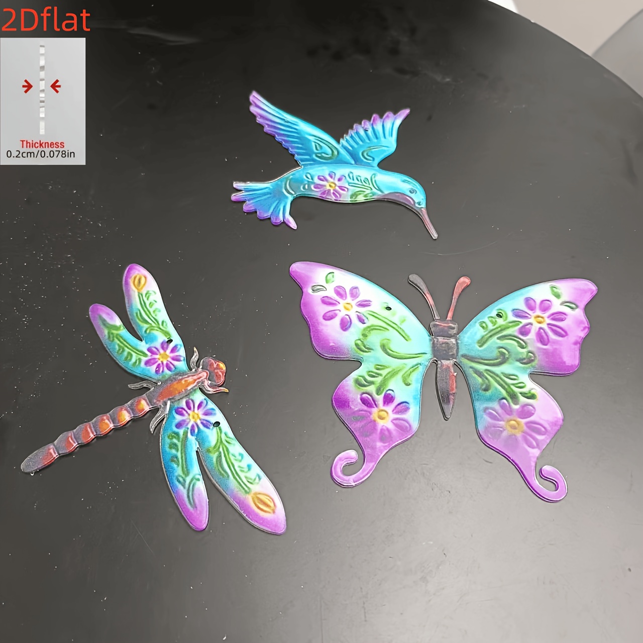 TEMU 2D Flat - 【2D Flat】 2D Flat - [2D Flat] 2D Flat, 3 stuks Multicolor Buitendecoraties, Realistische Libelle, en Vlinder Muurkunst, Geschikt voor