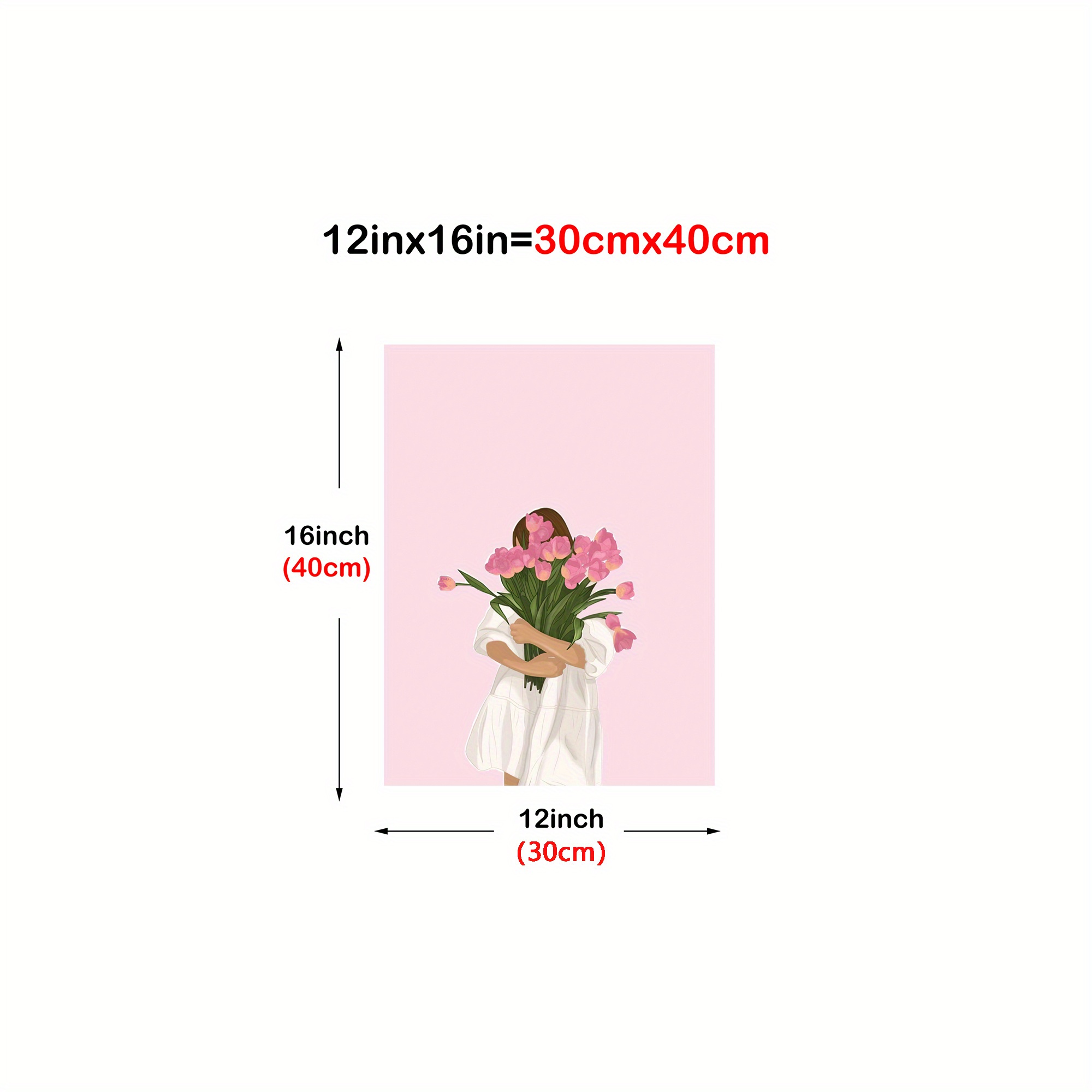TEMU 2d Flat, 1pc Frameless Canvas Art - Modern Minimalist Wall Decor Holding Flowers Design, Pink Tulips & Green Leaves, Perfect For Living Room,
