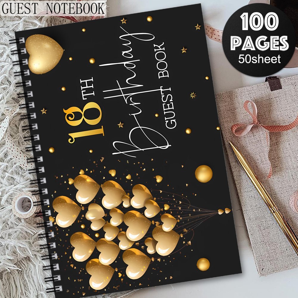 TEMU 1pc Aesthetic Birthday Party Spiral Guestbook Notebook, Perfect Birthday Gifts, Notebook Wishes For Friend Guestbook, Birthday Party Party Sign