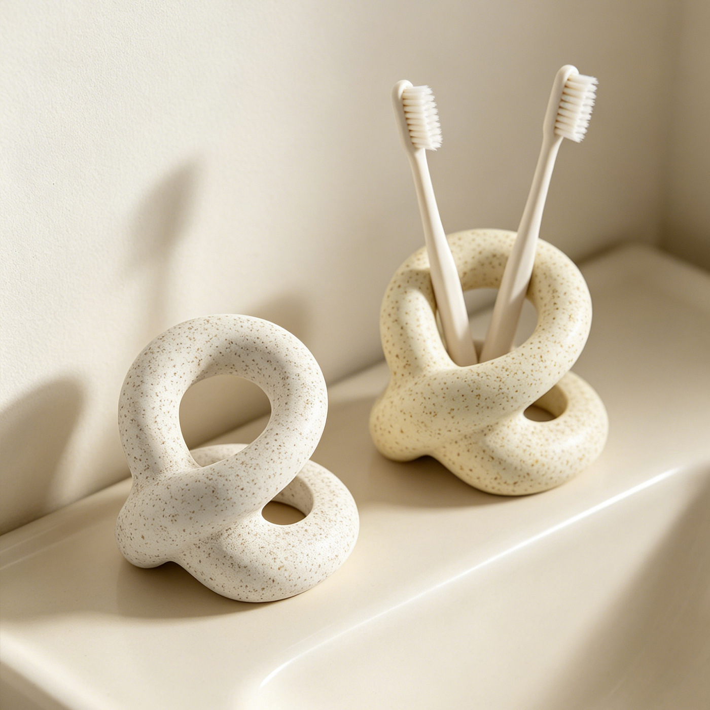 1pc Nordic Light Luxury Travertine-Patterned Toothbrush Holder—An Elegant Bathroom Organizer Designed Specifically for Vanity Countertops, Perfect for Storing Toothbrushes And Various Oral Care Additions