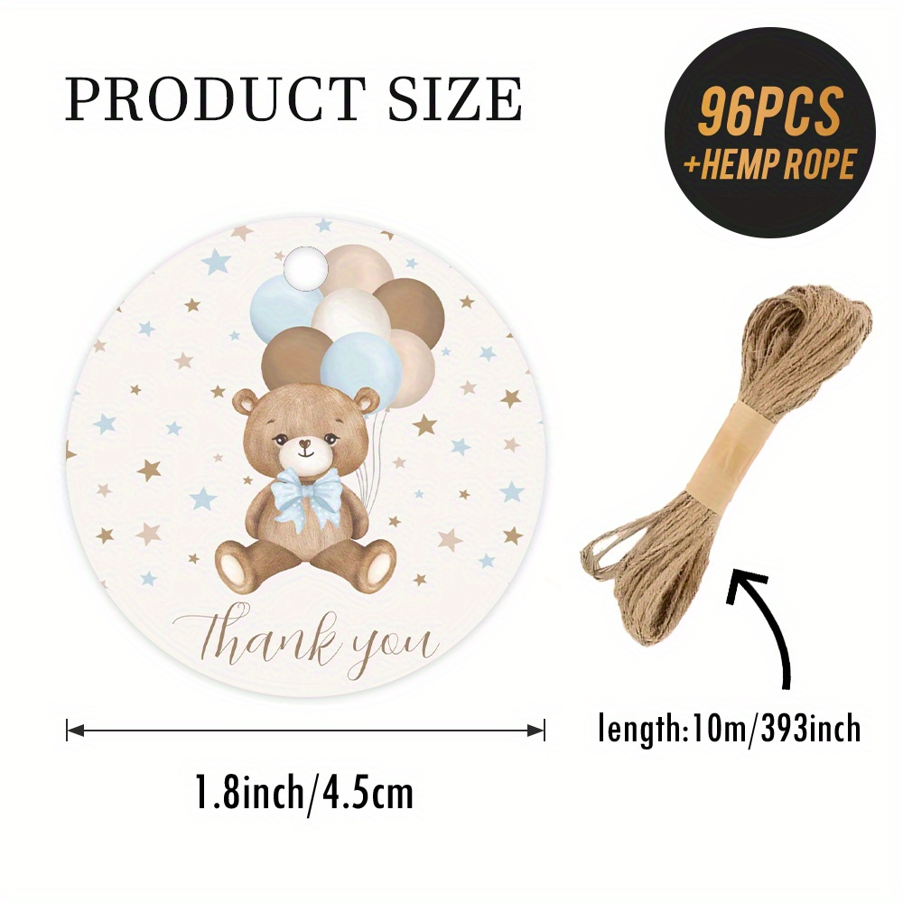 TEMU 48/96pcs Etichette "Grazie" con di , Design Orsacchiotto e Palloncini, Ideali per Baby Shower, Confezioni Regalo, Ricordi, ecc