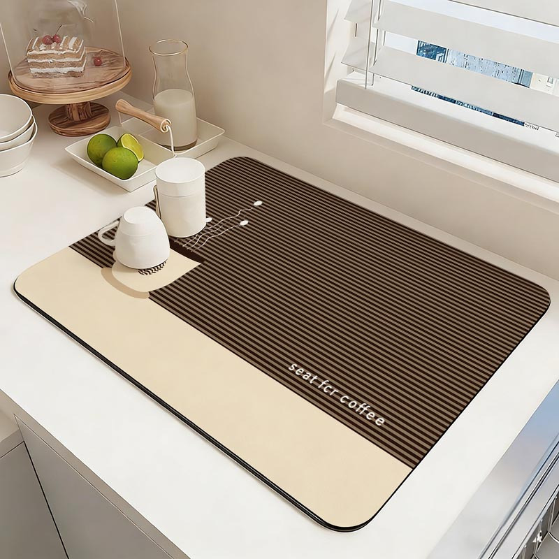 TEMU 1pc Non-slip Dish Drying Mat & Coffee Cup Holder Suitable For Modern Or Traditional Kitchens, - With Striped Coffee Cup Design, Easy-to- For