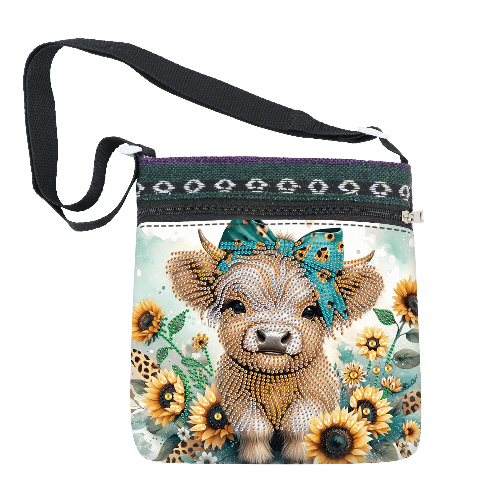 

1pc 5d Diy Diamond Painting Shoulder Bag, Sunflower & Bull Pattern, Acrylic Mosaic Craft Kit, Irregular Shape, Animal Theme, For Adults