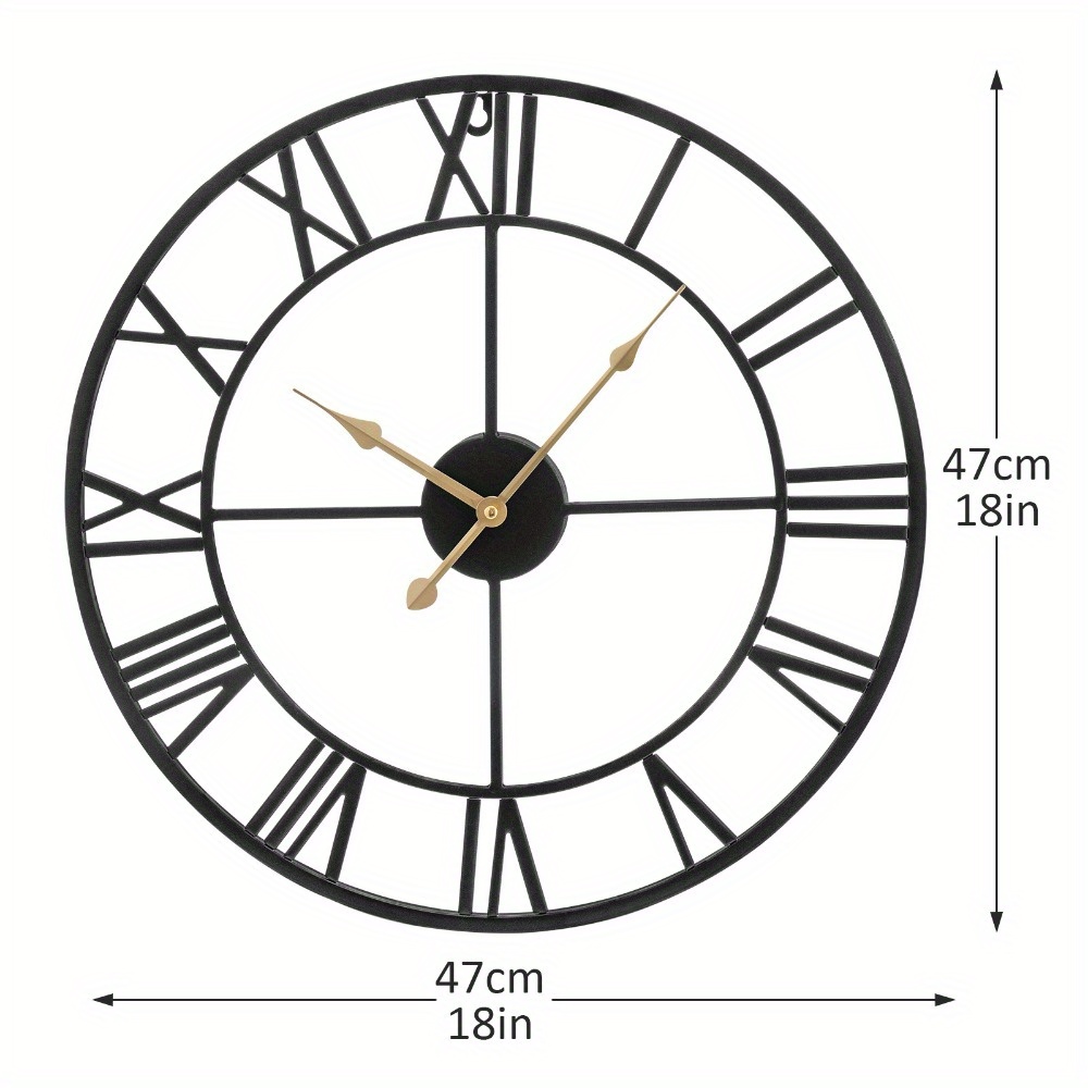 TEMU Wall Clock Round Metal Wall Clock Vintage Style Wall Clock With Roman Black Wall Clock For Interior Decoration Living Room Kitchen, Stylish Wall