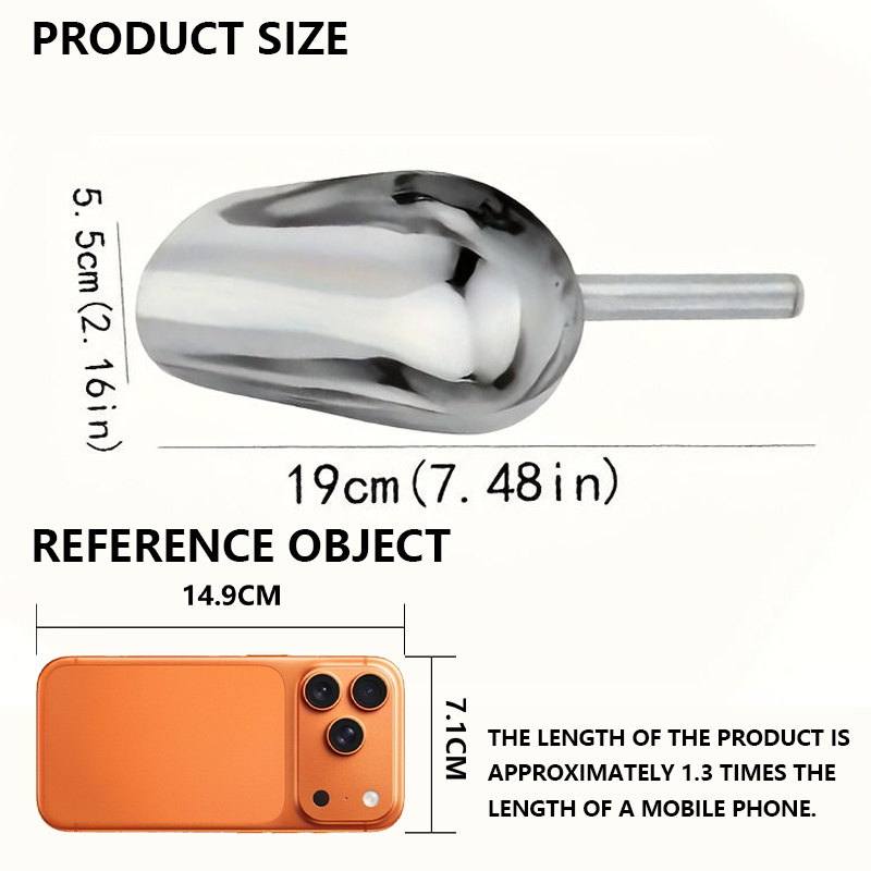 TEMU Shaon Stainless Steel Ice Scoop| Thick And Durable Multi-functional Scoop| Easy To Scoop Ice/ Measure Rice/ Hold Grains And | Practical Storage Tool For Kitchen Bar Counter