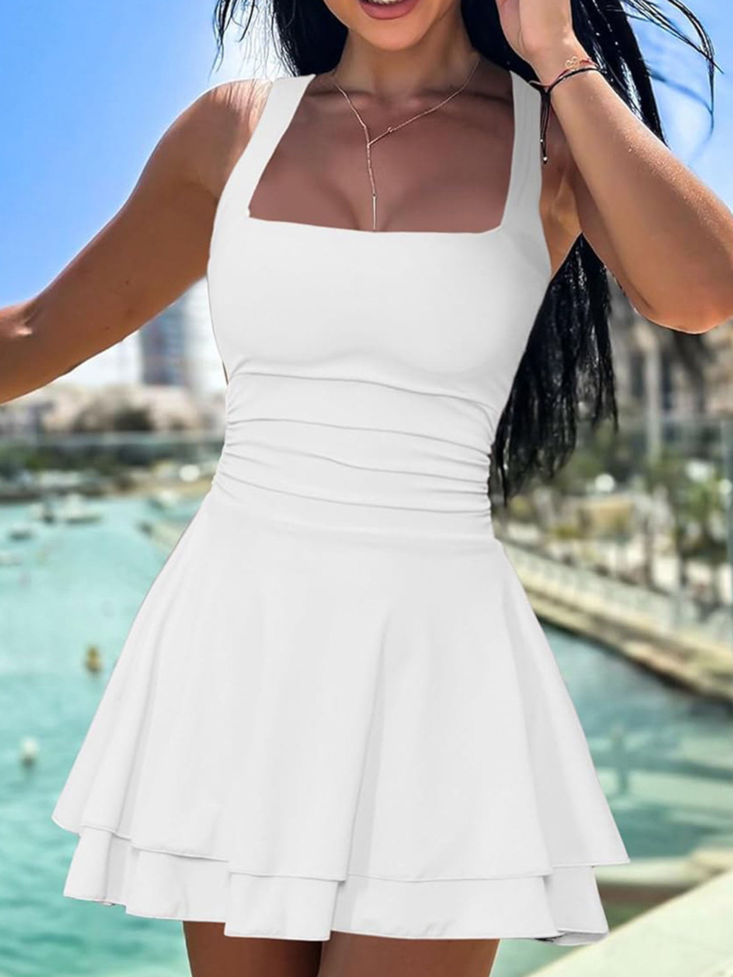 womens mini party dress summer sleeveless square neck solid - Temu