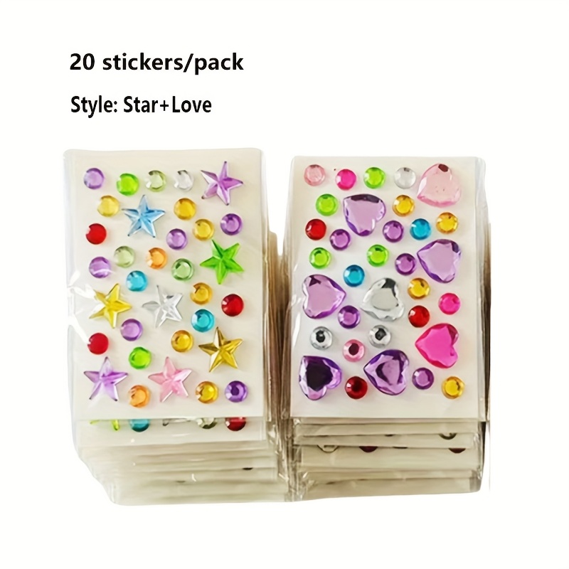 TEMU 600pcs (20 Sheets) Heart-shaped Mini Rhinestone Stickers Suitable For Diy Crafts, Self-adhesive Acrylic Gem Glitter Sheets With Sparkling
