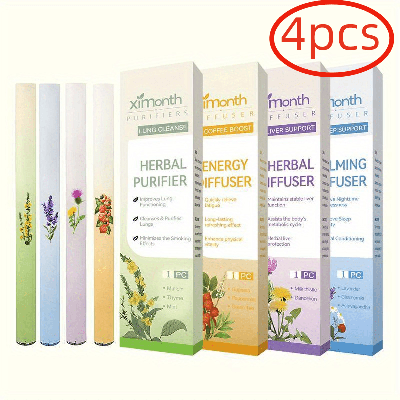 4 natural lavender and mint scented sticks, no power required, portable design, plant herbal essence, clears and moistens the lungs, respiratory support, throat/ sinus/ oral care, suitable for travel, home and office use, no battery required