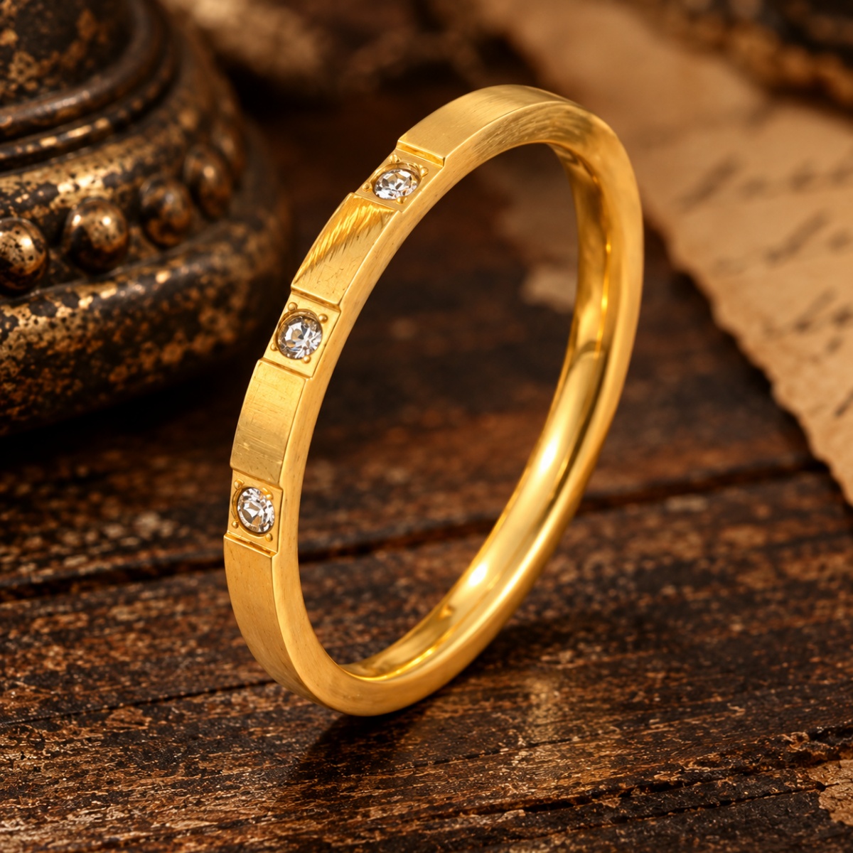 2pc Unisex Segmented Pave Zirconia Bracelet & Square Detail Ring Set