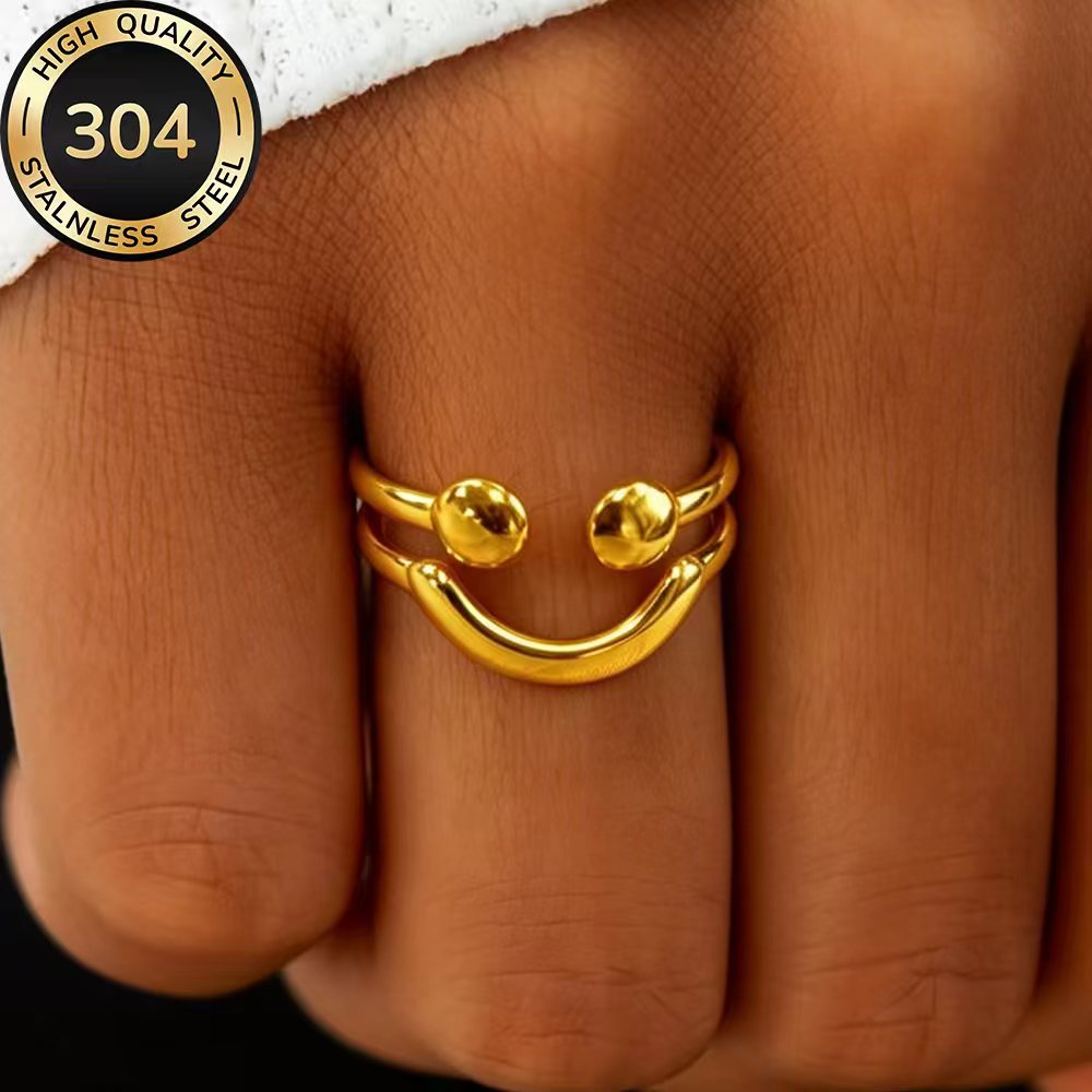TEMU Anillo dorado ajustable de calidad, hipoalergénico, de acero inoxidable, anti-decoloración, fácil y elegante, adecuado para uso diario o como