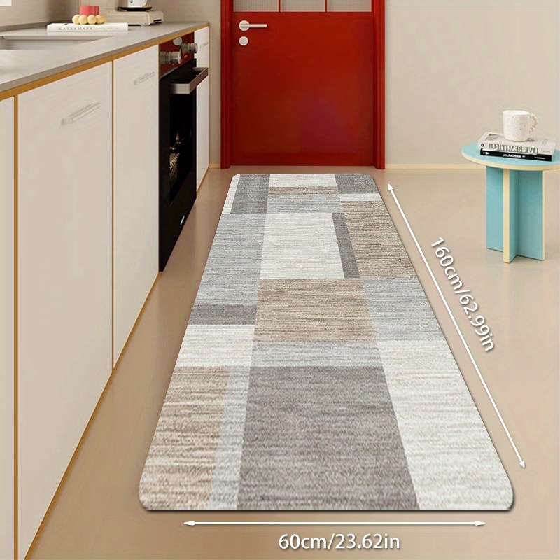 TEMU 1pc, Gray And Beige Geometric Plaid Mat, Non-slip, Machine Washable Polyester Floor Mat, Suitable For Living Room, Bedroom, Kitchen, Dining Room